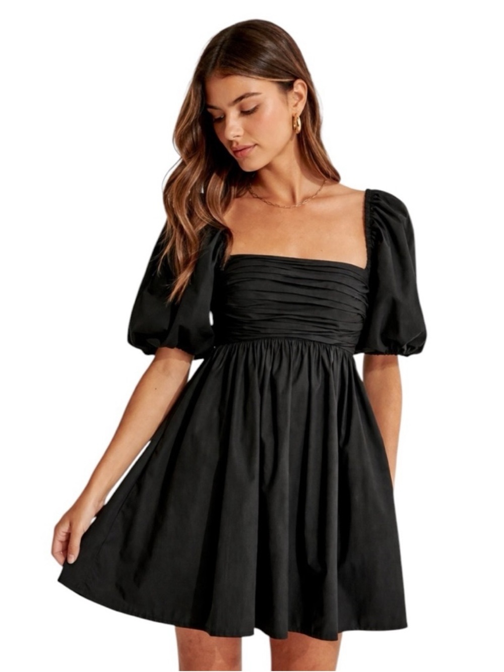 Abercrombie & Fitch Black Square Neck Puff Sleeve Mini Dress